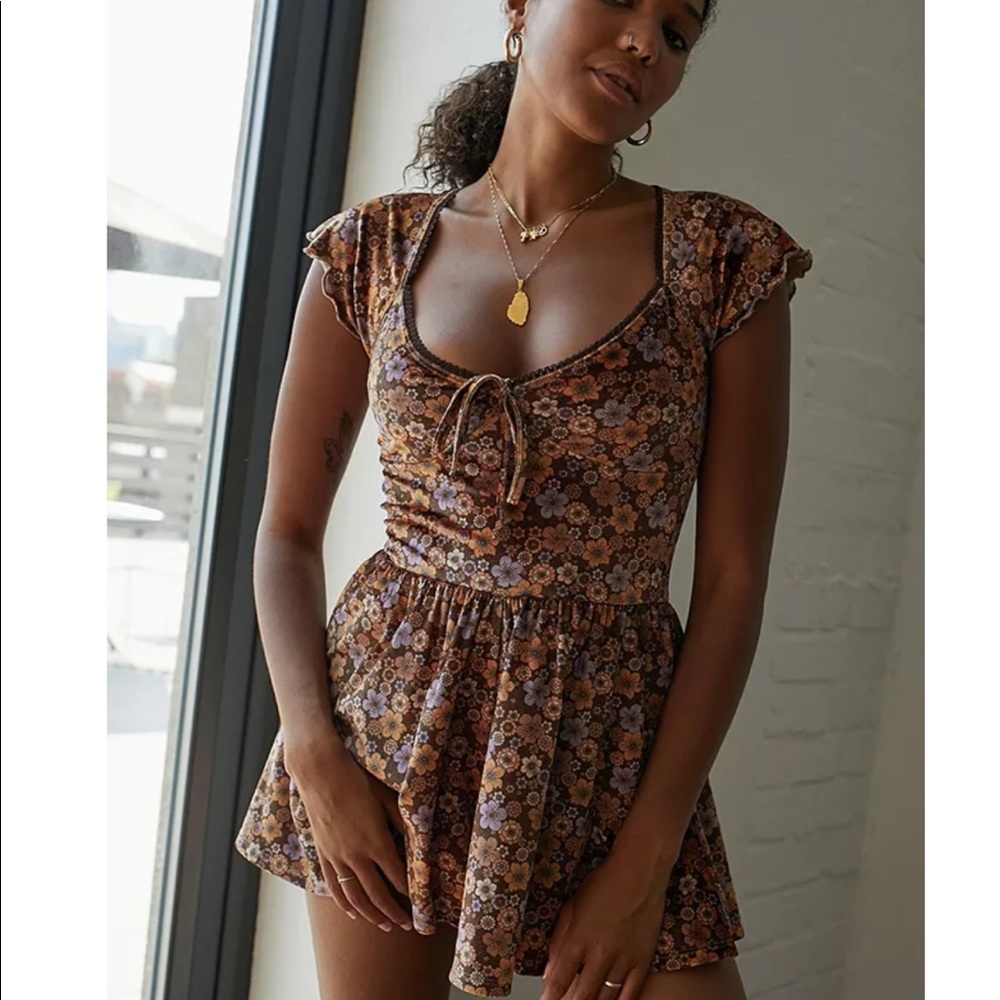 Urban Outfitters Milly Floral Velvet Romper